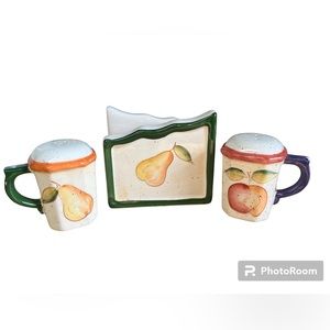 Fruit Design Salt & Pepper Shakers With Napkin Holder